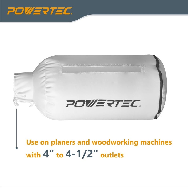 POWERTEC Dust Collector Bag with 4" Key Hose Clamps, 30 Micron Dust Bag for DeWalt DW735, DW734, WEN PL1326, PL1303 Planer, DC3401 Dust Collector & Woodworking Machine w/ 4" OD Dust Port (70399) - Image 3